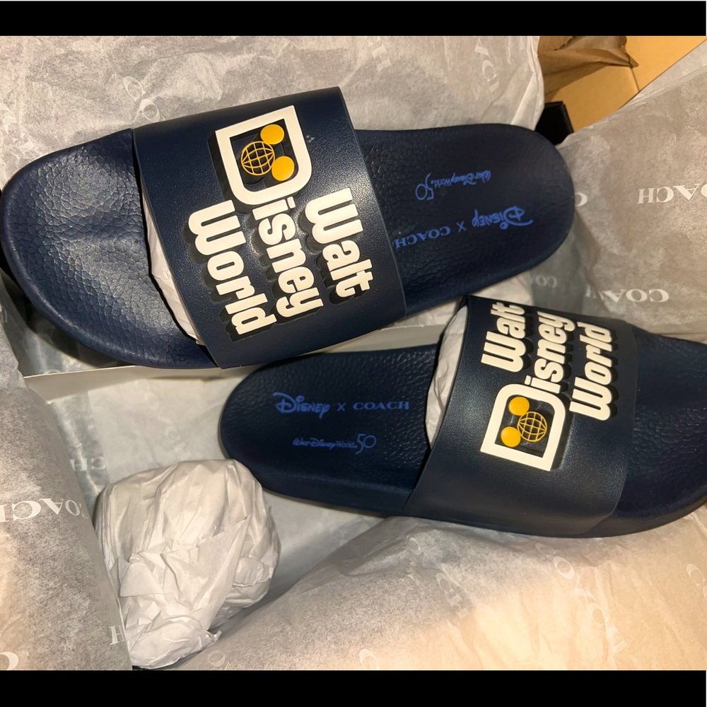 NIB Disney x Coach Retro Mickey Slides Sz 7 Walt Disney World 50th Anniversary